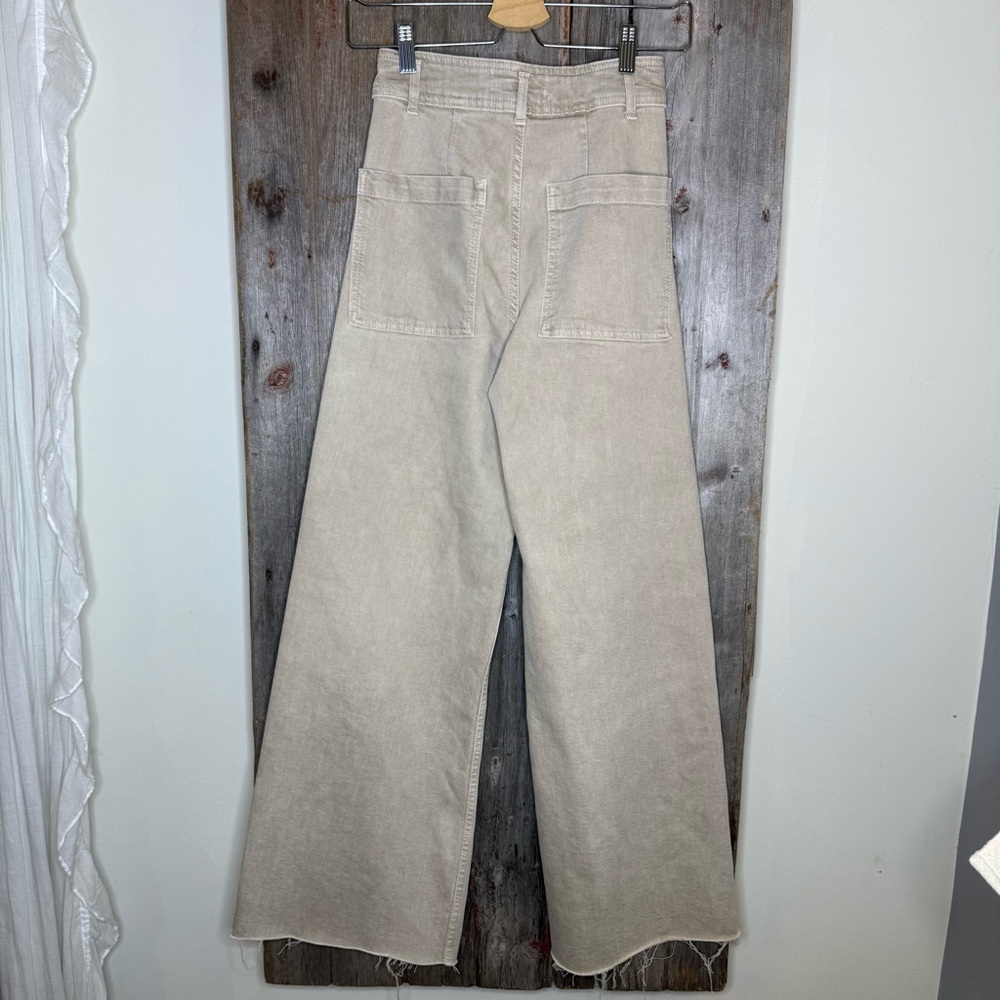 NWT Zara Marine Straight Wide Leg Denim Pants in Khaki Beige Raw Hem size 2 - Picture 6 of 12
